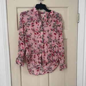 Como Vintage Pink Floral Striped Button Down Shirt